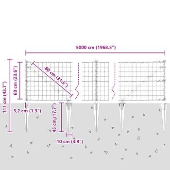Euro Zaun mit 13 Spike-Posts 0.6x50 m galvanisierter Stahl Grau