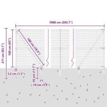 Euro Zaun mit 7 Spike-Pfosten 1,6x10 m Verzinkter Stahl