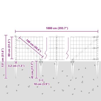Outdoor Euro Zaun mit Spitzen 10 x 0,8 m Verzinkter Stahl Netz
