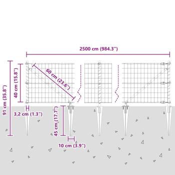 Eurozaun mit 13 Spike-Pfosten 0.4x25 m galvanisierter Stahl