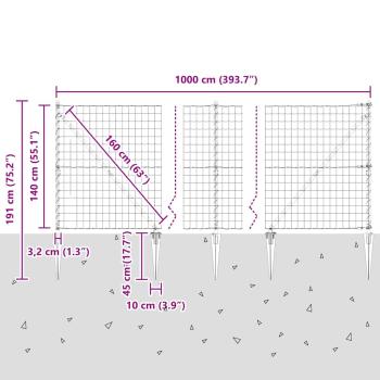 Euro Zaun mit 7 Spike-Posts 1.4x10 m Verzinkter Stahl