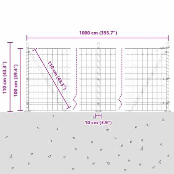 Eurozaun mit 7 Flanschpfosten 1x10 m Verzinkter Stahl