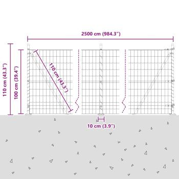 Euro-Zaun mit 13 Flanschpfosten 1x25 m aus galvanisiertem Stahl