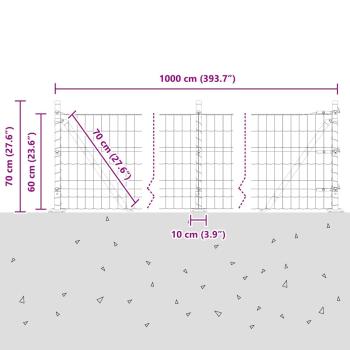 Eurozaun mit 7 Flanschpfosten 0.6x10 m galvanisierter Stahl