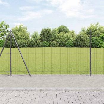 ARDEBO.de - Euro Zaun mit 7 Flanschpfosten 1.2x10 m Galvanisierter Stahl