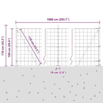 Eurozaun mit Betonfundament 10 x 1 m PVC-beschichteter Stahl