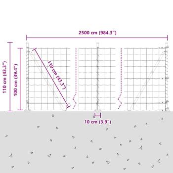 Euro Zaun Set aus 2 Grau Betonfundament, Metallpfosten 25 x 1 m