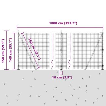 Euro-Zaun mit 7 Flanschen 1,4x10 m Verzinkter Stahl