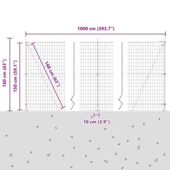 Euro Zaun mit 7 Flanschpfosten 1,5x10 m Verzinkter Stahl