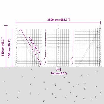 Eurozaun mit 13 Flanschpfählen 1x25 m Galvanisierter Stahl