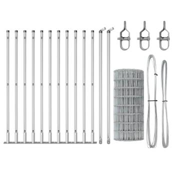 Euro Zaun mit 13 Flanschpfosten 0,4x50 m Galvanisierter Stahl