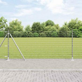 ARDEBO.de - Euro Zaun mit 13 Flanschpfosten 1x25 m Verzinkter Stahl
