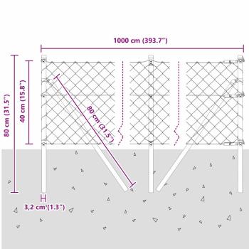 Kettenzaun mit 7 Pfosten 0,4x10 m Verzinkter Stahl Grün