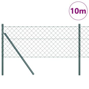 Drahtzaun mit 7 Pfosten 0.6x10 m verzinkter Stahl grün