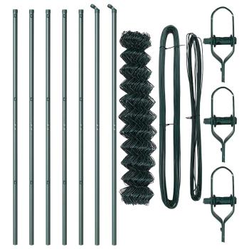 Maschendrahtzaun mit 7 Pfosten 1,2x10 m Galvanisierter Stahl Grün