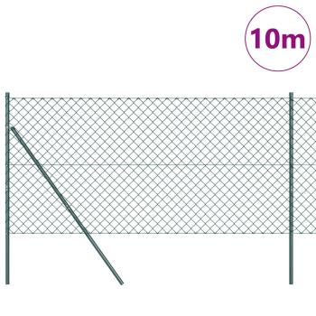 Stahlzaun mit 7 Pfosten 1.4x10 m Verzinkter Stahl Grün