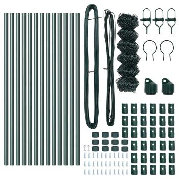 Kettenzaun mit 13 Pfosten 0,4x25 m Verzinkter Stahl Grün