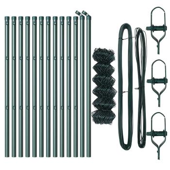 Kettengliedzaun mit 13 Stützen 0.6x25 m galvanisierter Stahl grün