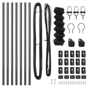 Kettengliedzaun mit 7 Pfosten 0.4x10 m verzinkter Stahl grau
