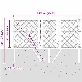 Bodenmontierter Maschendrahtzaun 10 x 0,6 m Grau Netz