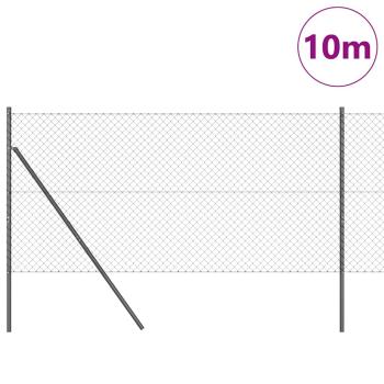 Kettengliedzaun mit 7 Pfosten 1.2x10 m Verzinkter Stahl Grau