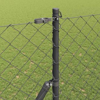 Kettengliedzaun mit 7 Pfosten 1,5x10 m Verzinkter Stahl Grau