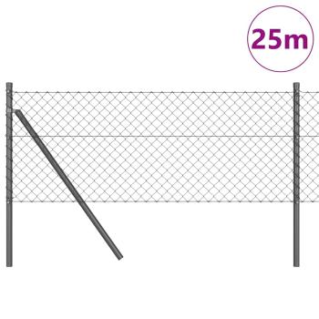 Kettenzaun mit 13 Pfosten 0.8x25 m Galvanisierter Stahl Grau