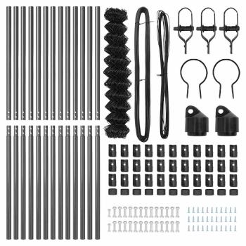 Kettenzaun mit 13 Pfosten 1x25 m verzinkter Stahl Grau