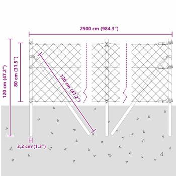 Kettengliedzaun Grau Set von 2 Grau Pulverbeschichteter Stahl
