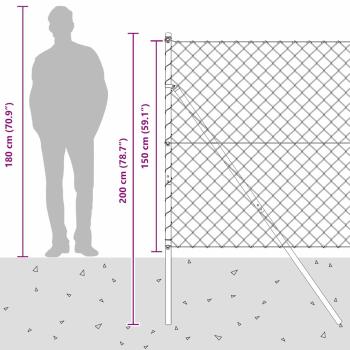 Kettenzaun Set aus 2 Grau Stahl 25 x 1,5 m Langlebig