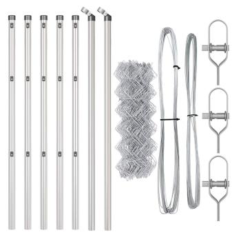 Kettengliedzaun mit 7 Pfosten 0.8x10 m Verzinkter Stahl