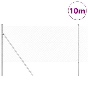 Kettengliederzaun mit 7 Pfosten 1,4x10 m galvanisierter Stahl