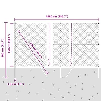 Kettenzaun mit 7 Pfosten 1,5x10 m Verzinkter Stahl