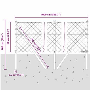 Kettenglied Zaun mit 7 Pfosten 0.6x10 m Verzinkter Stahl