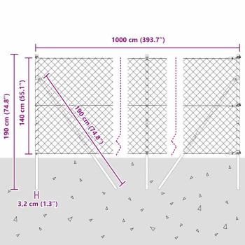 Kettenzaun mit 7 Pfosten 1,4x10 m Verzinkter Stahl