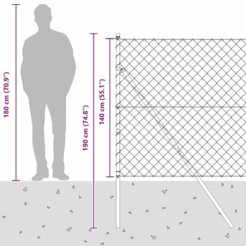 Kettenzaun mit 7 Pfosten 1,4x10 m Verzinkter Stahl
