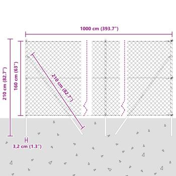 Bodenmontierter Maschendrahtzaun 10 x 1,6 m Verzinkter Stahl