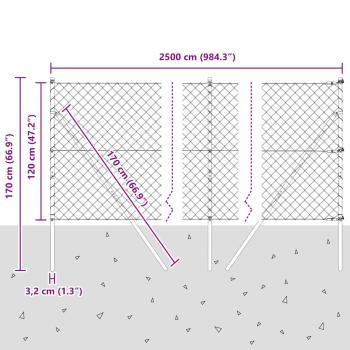 Kettenzaun mit 13 Pfosten 1,2x25 m Verzinkter Stahl