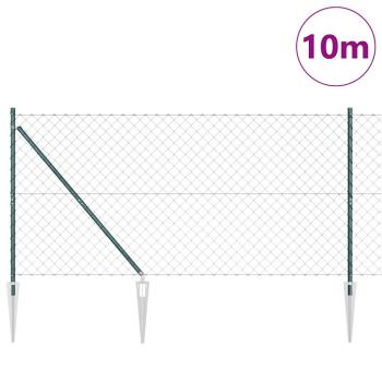 Kettenzaun mit 7 Spike-Stangen 1,2x10 m Galvanisierter Stahl