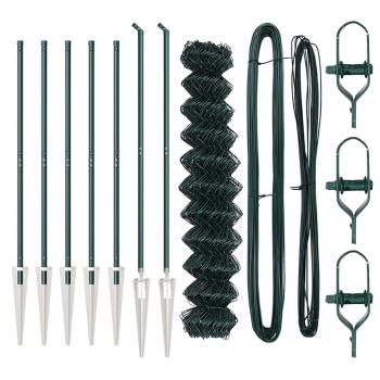 Kettenzaun mit 7 Spike-Stangen 1,2x10 m Galvanisierter Stahl
