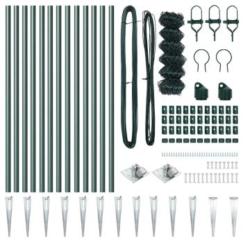 Kettengliedzaun mit 13 Spike-Posts 0.4x25 m verzinkter Stahl