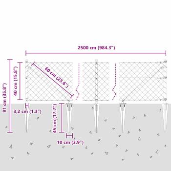Kettengliedzaun mit 13 Spike-Posts 0.4x25 m verzinkter Stahl