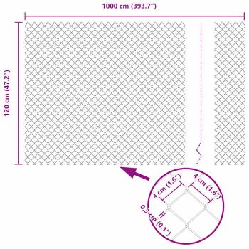 Kettenzaun mit 7 Spitzpfosten 1,2x10 m Verzinkter Stahl