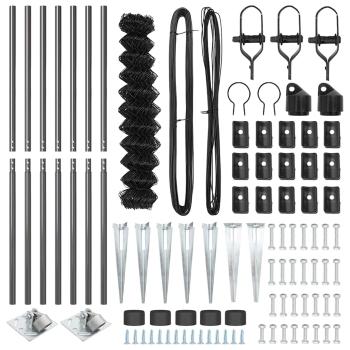 Kettenzaun mit 7 Spitzpfosten 1,2x10 m Verzinkter Stahl