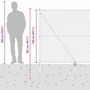 Kettengliedzaun mit 7 Stahlpfosten 1,5x10 m Verzinkter Stahl