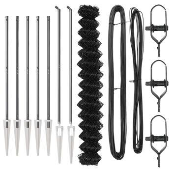 Kettenzaun mit 7 Spike-Pfosten 1,5 x 10 m verzinkter Stahl