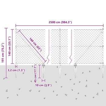 Drahtzaun mit 13 Spike-Posts 1.4x25 m verzinkter Stahl