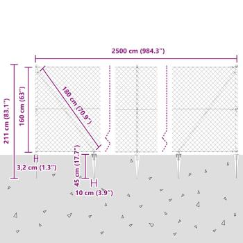 Drahtzaun mit 13 Spike-POSTS 1,6x25 m feuerverzinkter Stahl