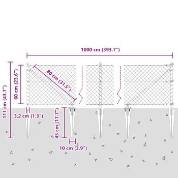 Drahtzaun mit 7 Stachelpfählen 0,6x10 m verzinkter Stahl