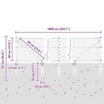 Kettengliedzaun mit 7 Spitzenpfählen 0,4x10 m Verzinkter Stahl
